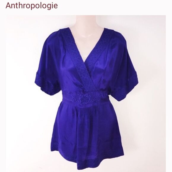 Maeve Anthropologie  Blue cross over embroider blouse - Picture 2 of 9